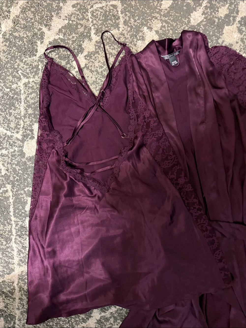 Victoria's Secret Plum Lace-Trim Robe & Chemise Set